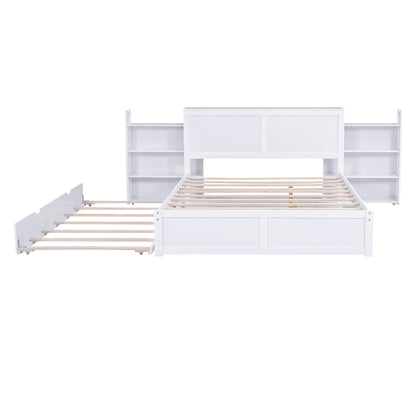 Queen Storage Platform Bed with Trundle White