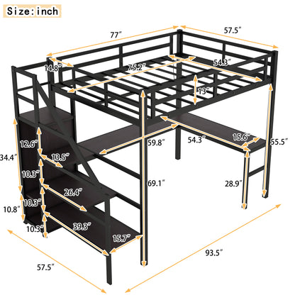 Full Loft Bed with Desk & Storage – Gray
