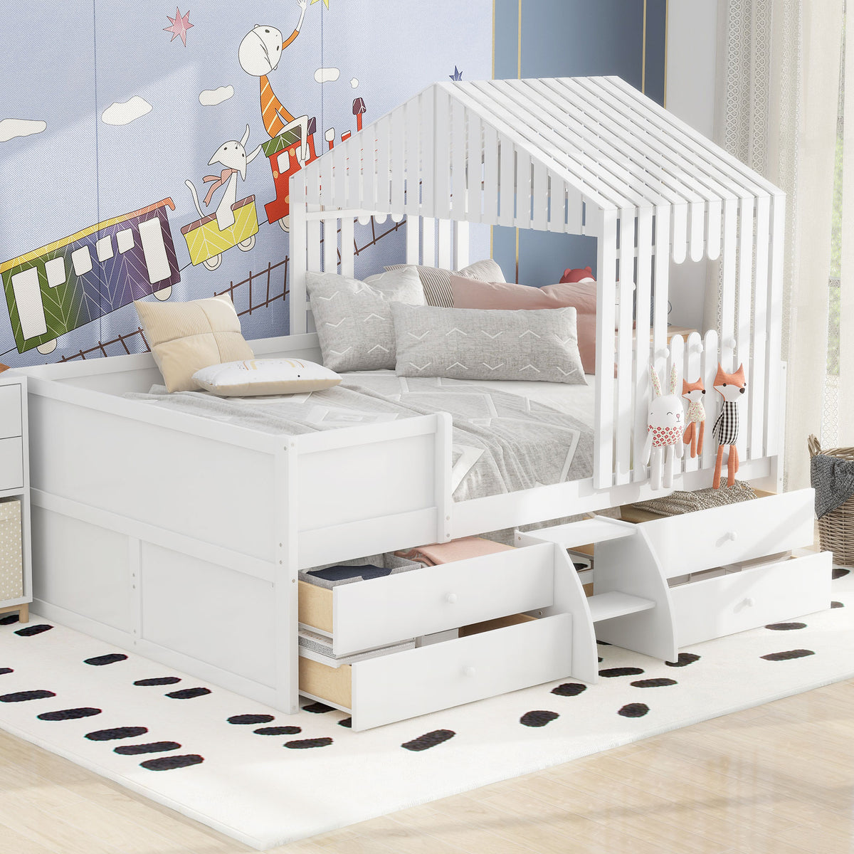 Full Loft Bed with Drawers White