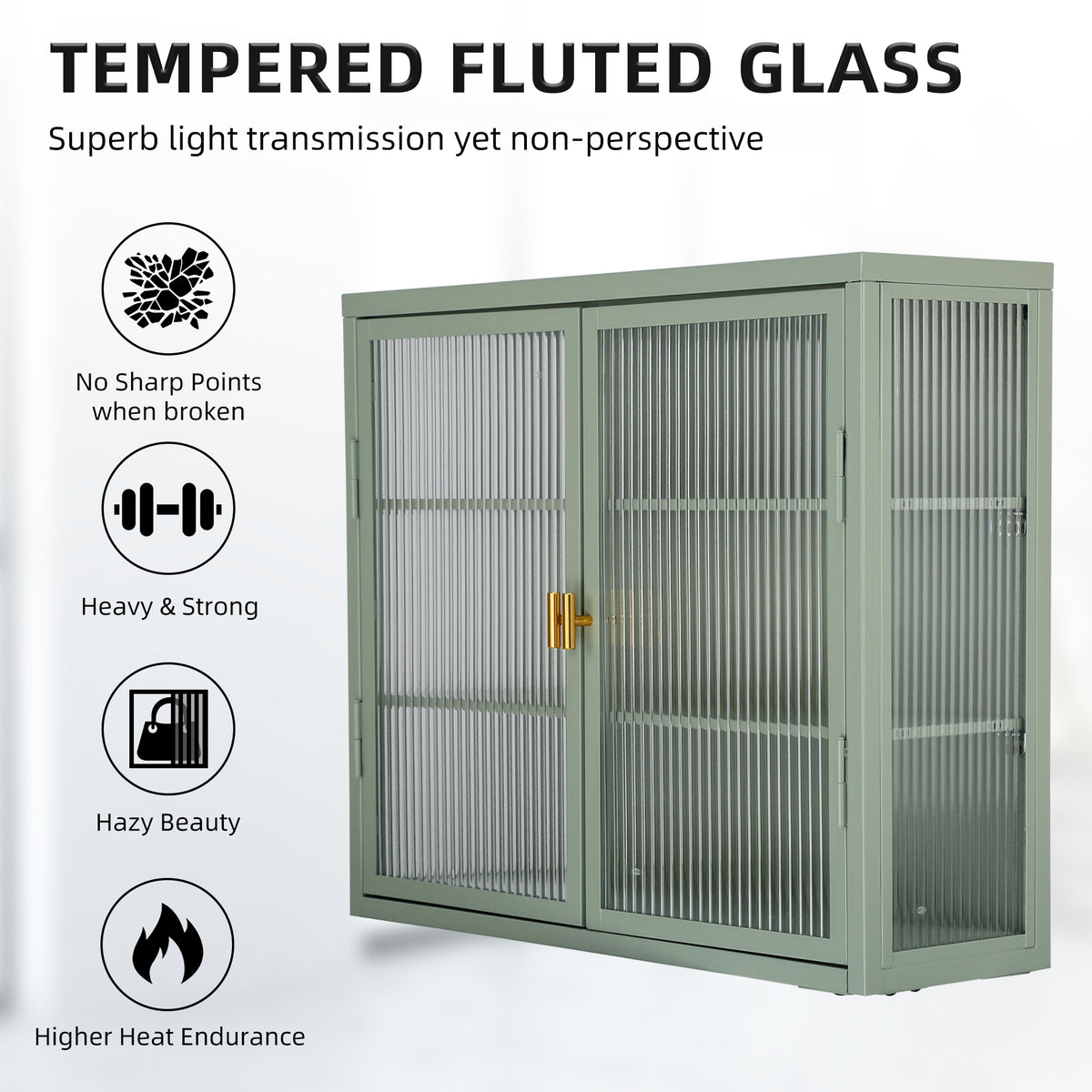 Retro Double Glass Wall Cabinet with Detachable Shelves Brown