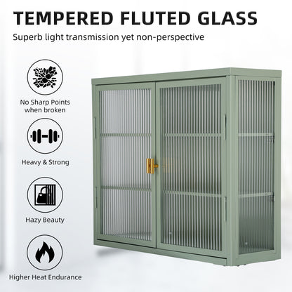 Retro Double Glass Wall Cabinet with Detachable Shelves Brown