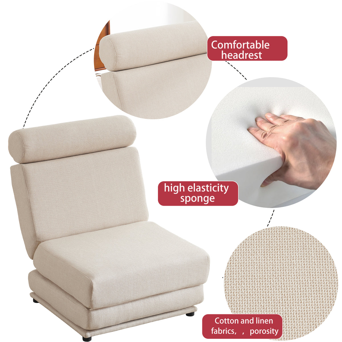 Foldable Sofa Bed Chair Cream