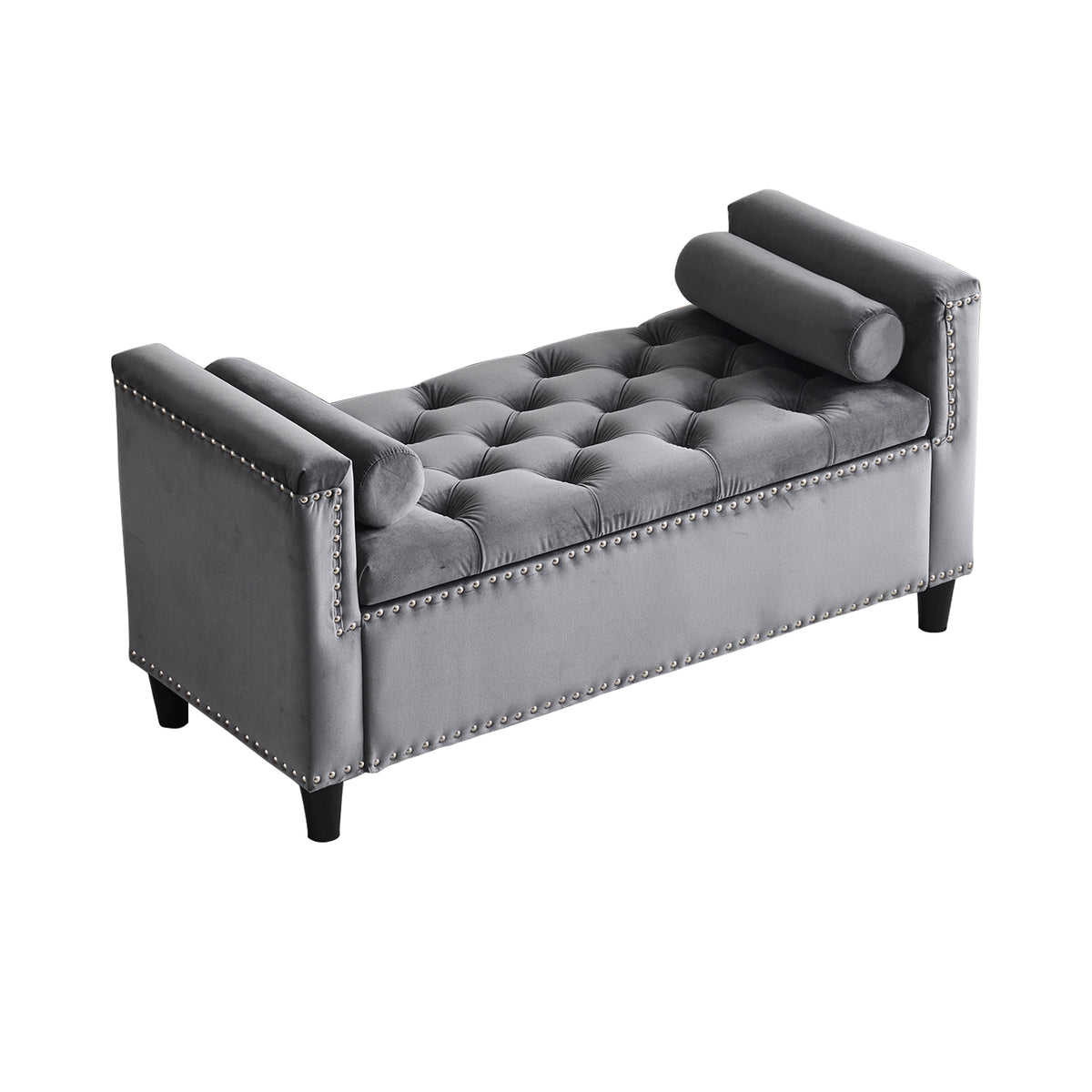 Velvet Storage Bench with Nailhead Trim Gray