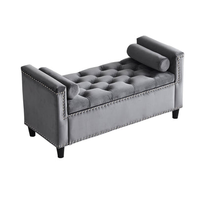 Velvet Storage Bench with Nailhead Trim Gray