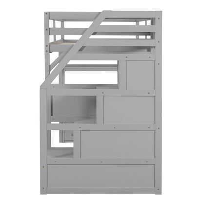Twin Loft Bed with Storage Gray