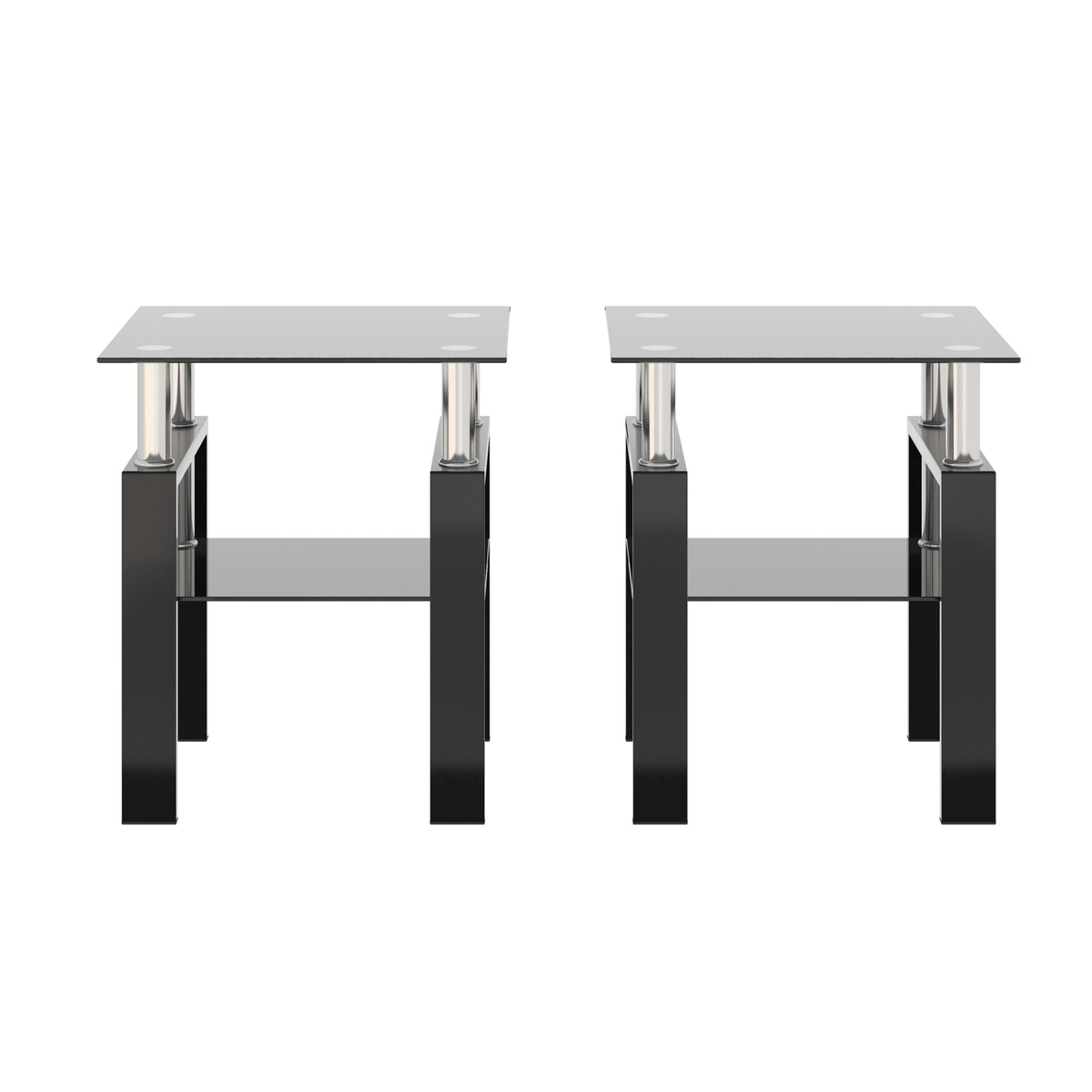 Modern Glass Coffee Tables Set of 2 Black Finish