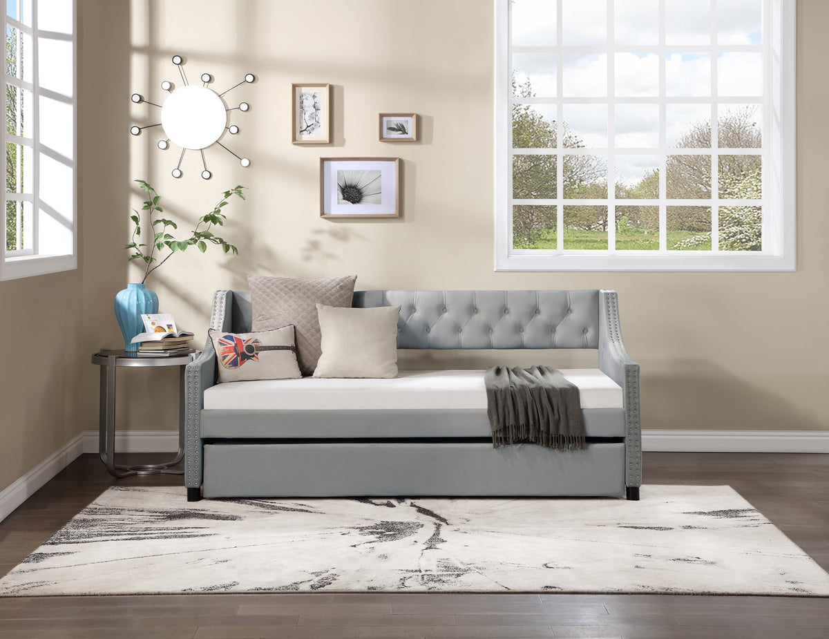 Tufted Twin Daybed with Trundle Beige