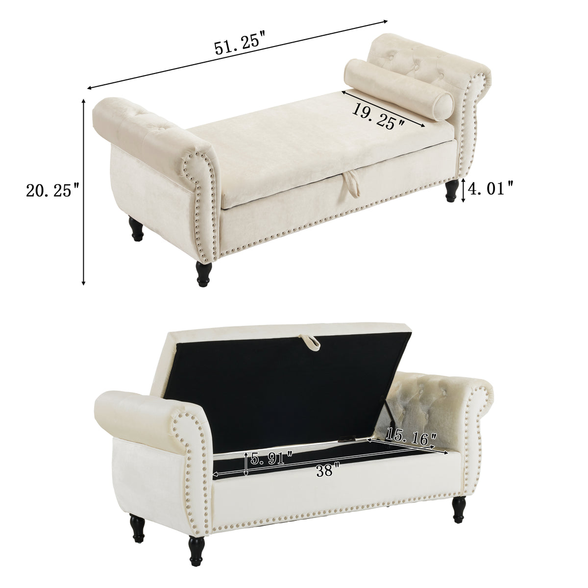 Velvet Storage Ottoman Bench Gray