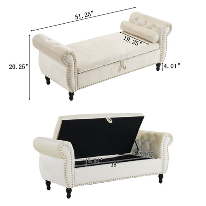 Velvet Storage Ottoman Bench Gray