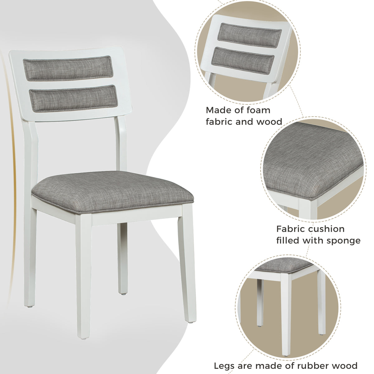 6-Piece Dining Set with Bench White and Gray