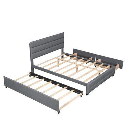 Queen Upholstered Bed with Trundle Gray