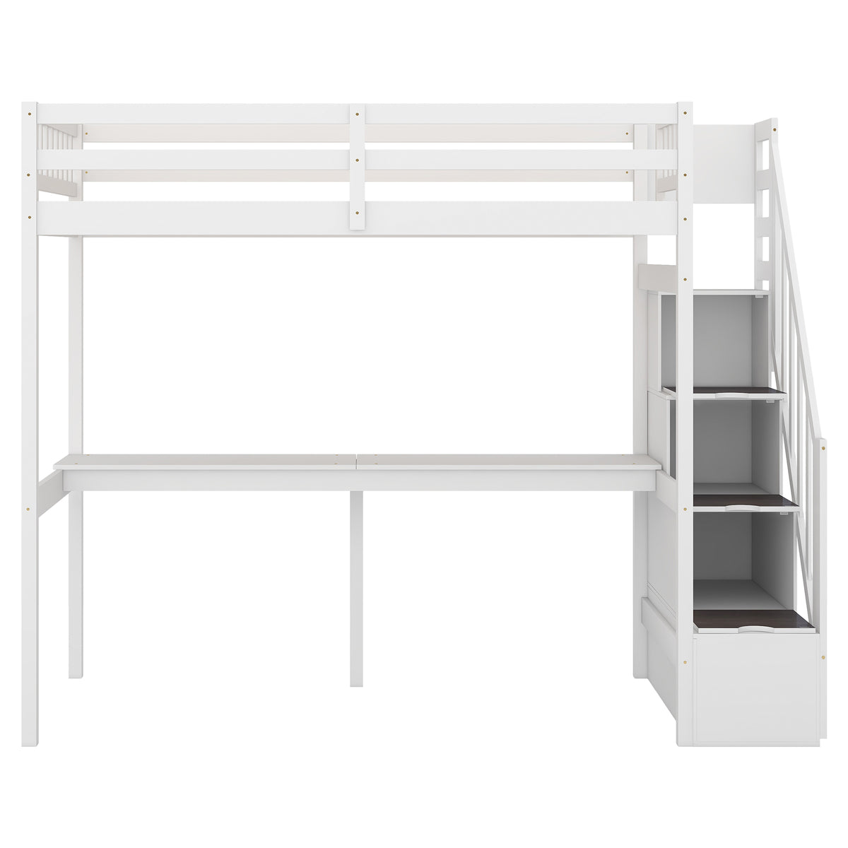Twin Loft Bed with Staircase and Desk White