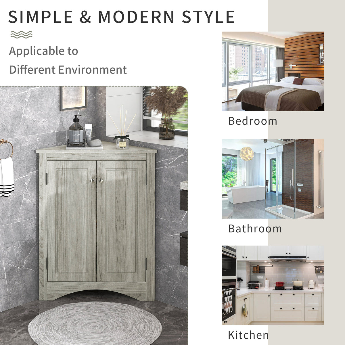 Oak Corner Bathroom Cabinet with Shelves