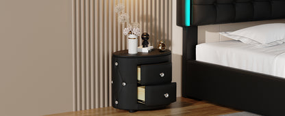 PU Nightstand with Drawers Black
