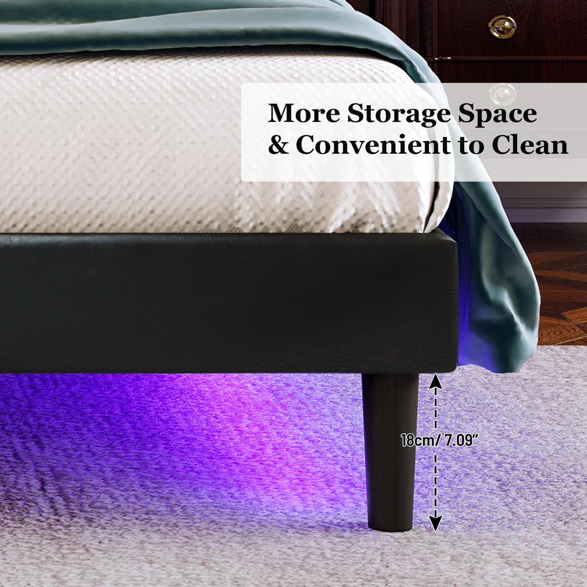 Queen Platform Bed PU Leather Black