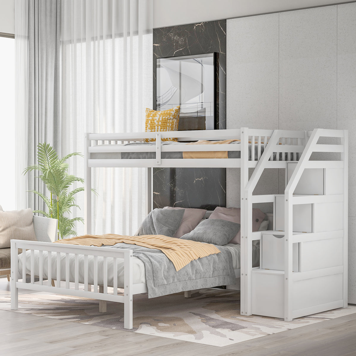 Twin Over Full Bunk Bed Gray Finish
