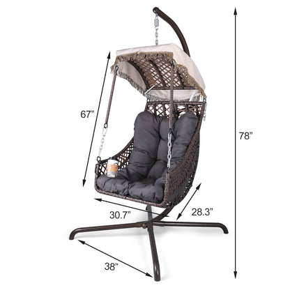 Rattan Swing Egg Chair with Stand Beige