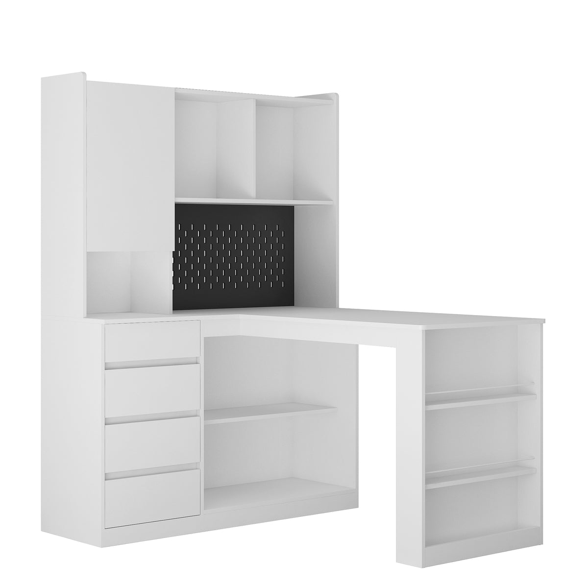 L-Shaped Office Desk with Bookshelf and Storage