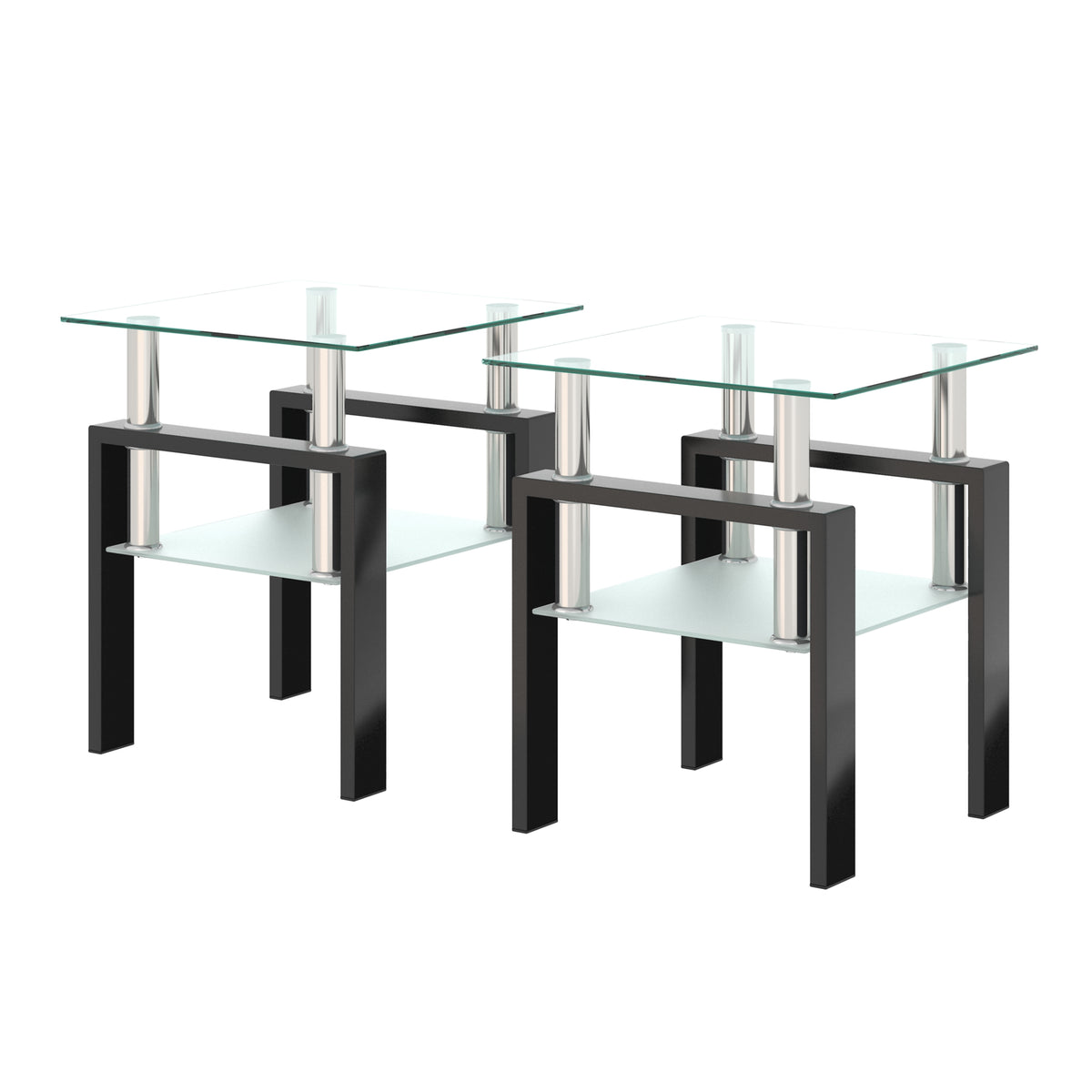Glass Coffee Table Set (2 pcs) – Black Frame