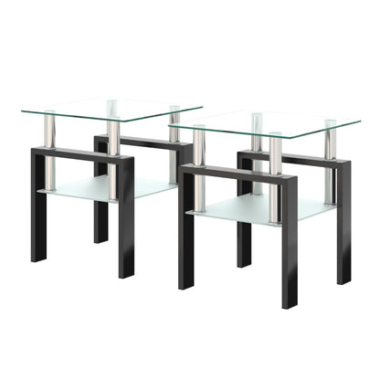 Glass Coffee Table Set (2 pcs) – Black Frame