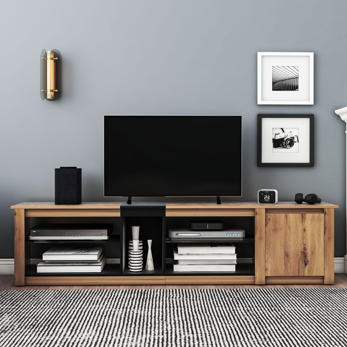 Modern LED TV Stand with Media Storage