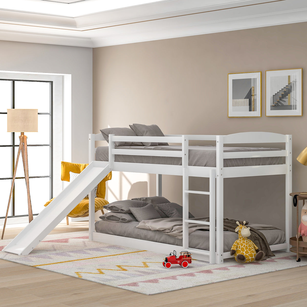 Twin Over Twin Bunk Bed with Slide White