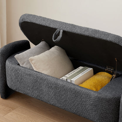 Oval Fabric Storage Ottoman – Dark Grey