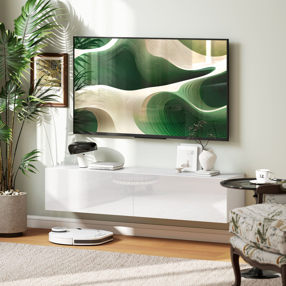 Hunter Floating TV Stand with Storage Cupboards for TVs up to 65 Inches-White