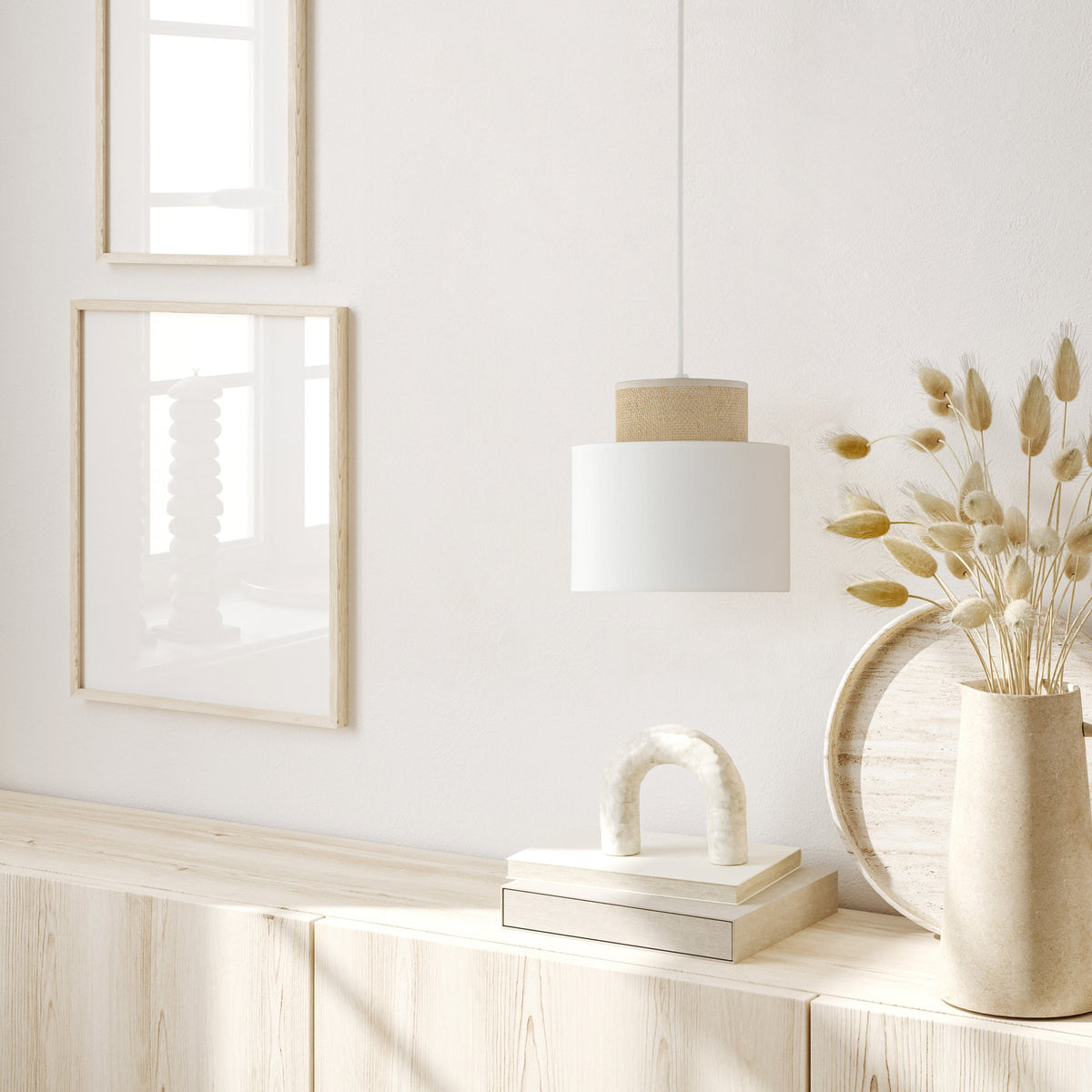 DUO White Jute Natural Pendant Light