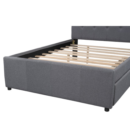 Linen Platform Bed with Headboard White