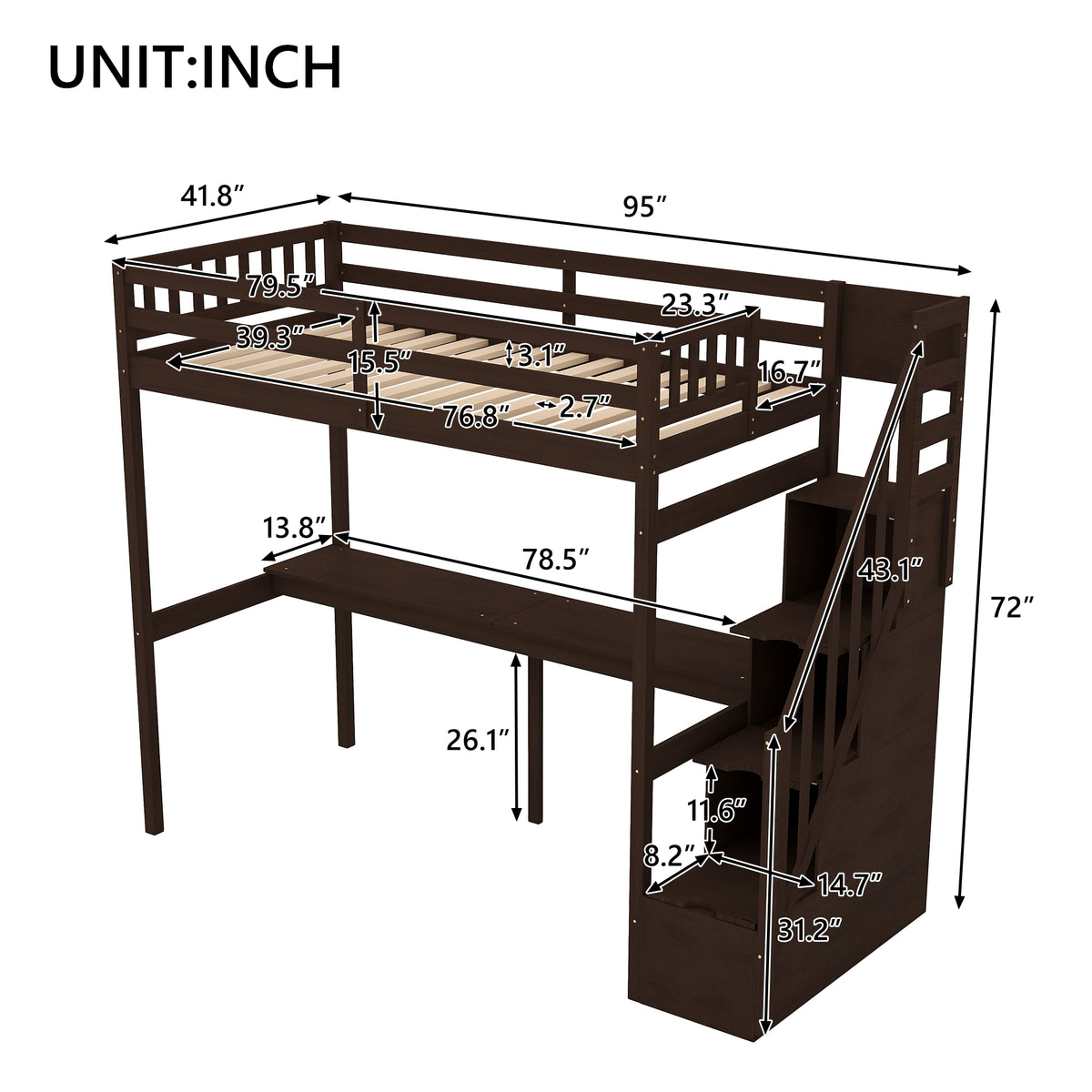 Loft Bed with Storage Espresso