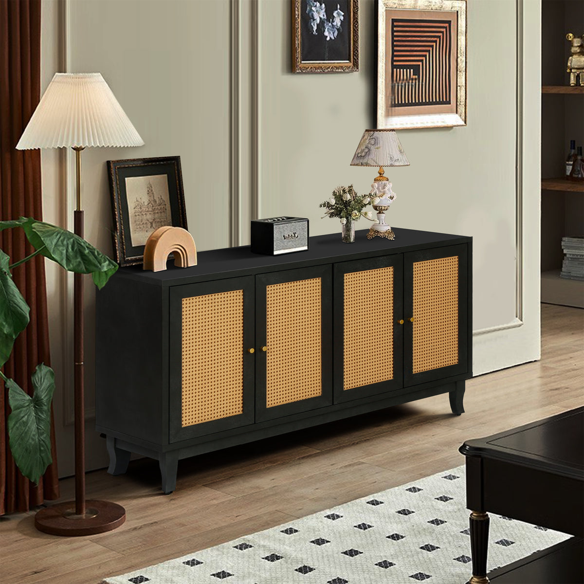 Rattan Sideboard Cabinet – Black