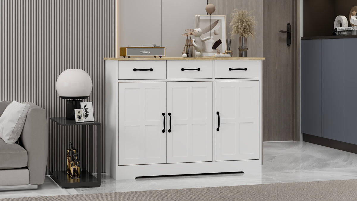 Farmhouse Buffet Sideboard – White 3-Door Cabinet