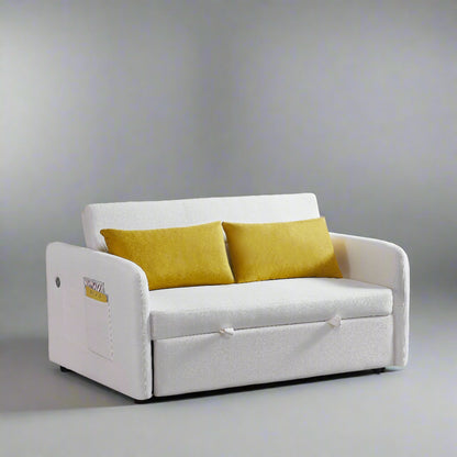 Cream Convertible Sofa Bed – Twin Size Sleeper with Storage