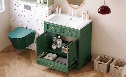 30-Inch Solid Wood Bathroom Vanity with Sink Green