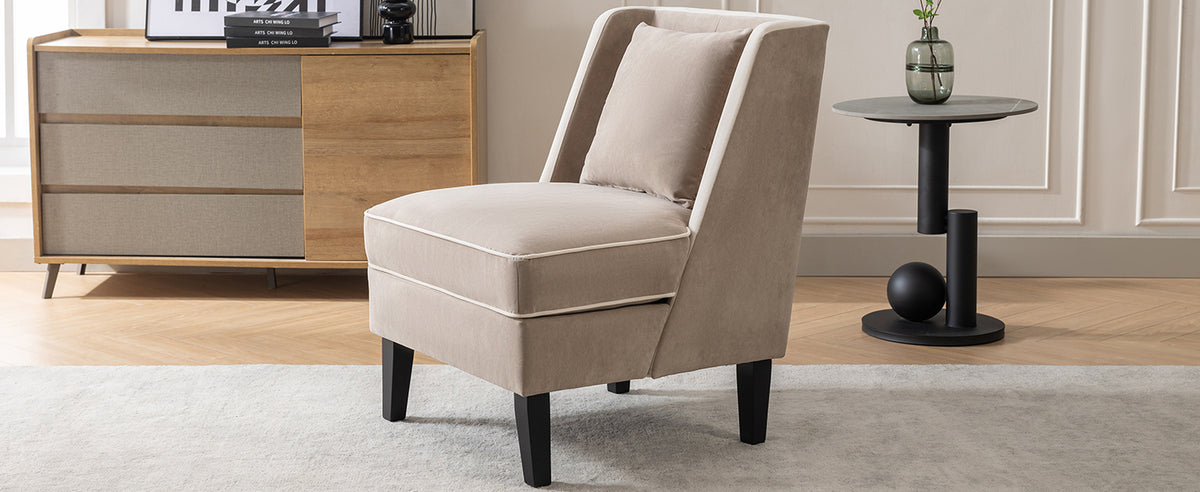Velvet Wingback Accent Chair – Tan & Cream