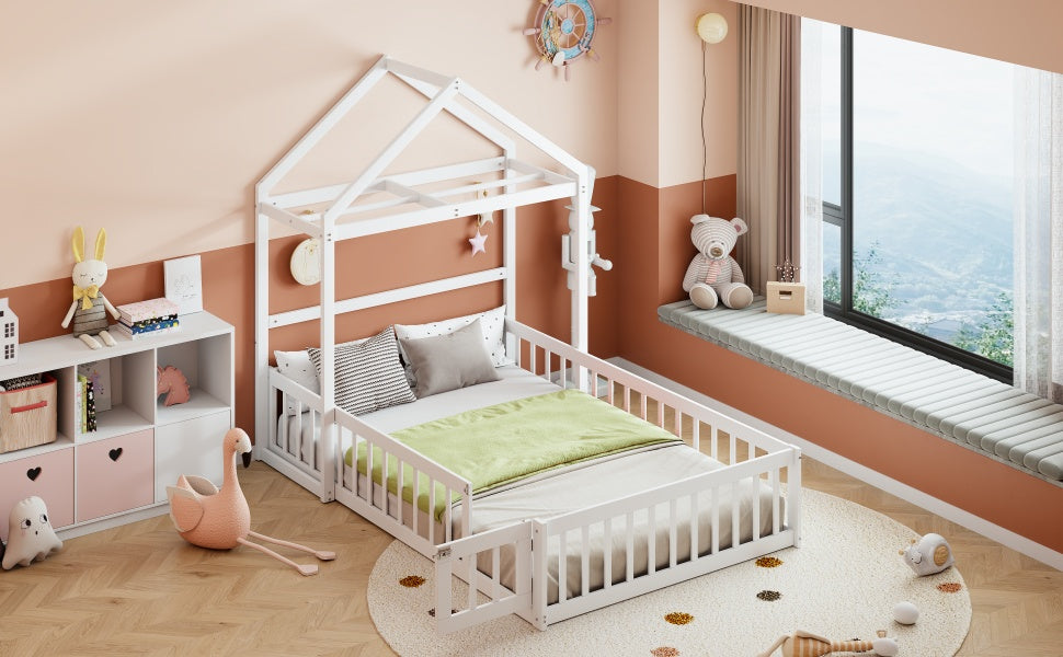Full Platform Bed with Storage Rack White