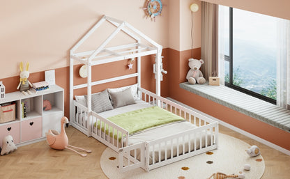 Full Platform Bed with Storage Rack White