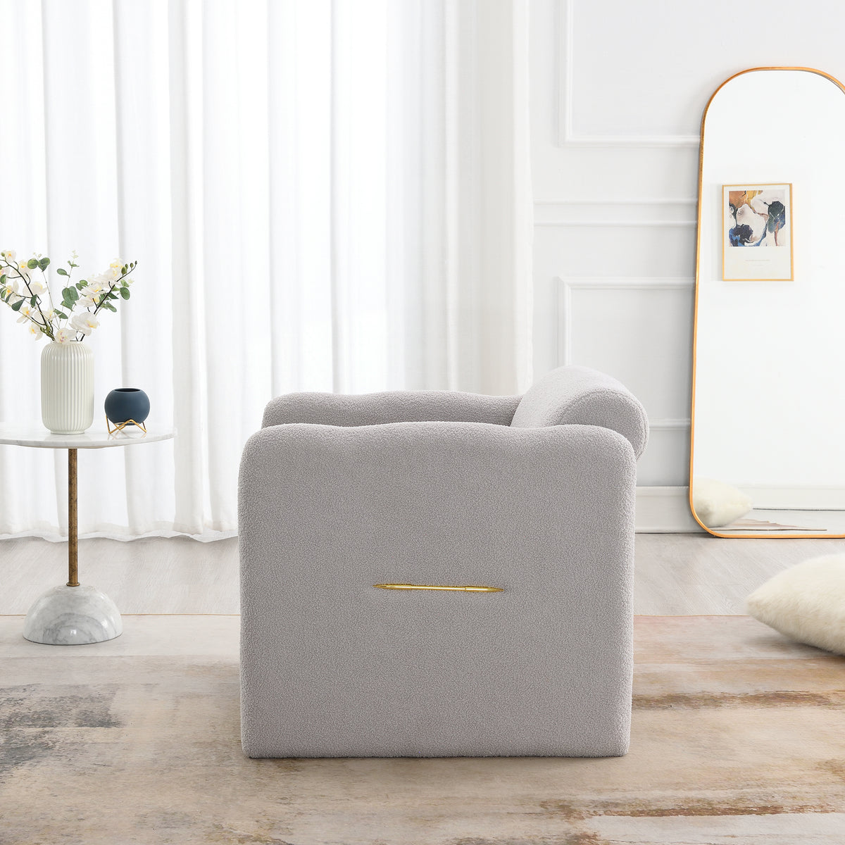 Wavy Armrest Accent Chair Light Gray