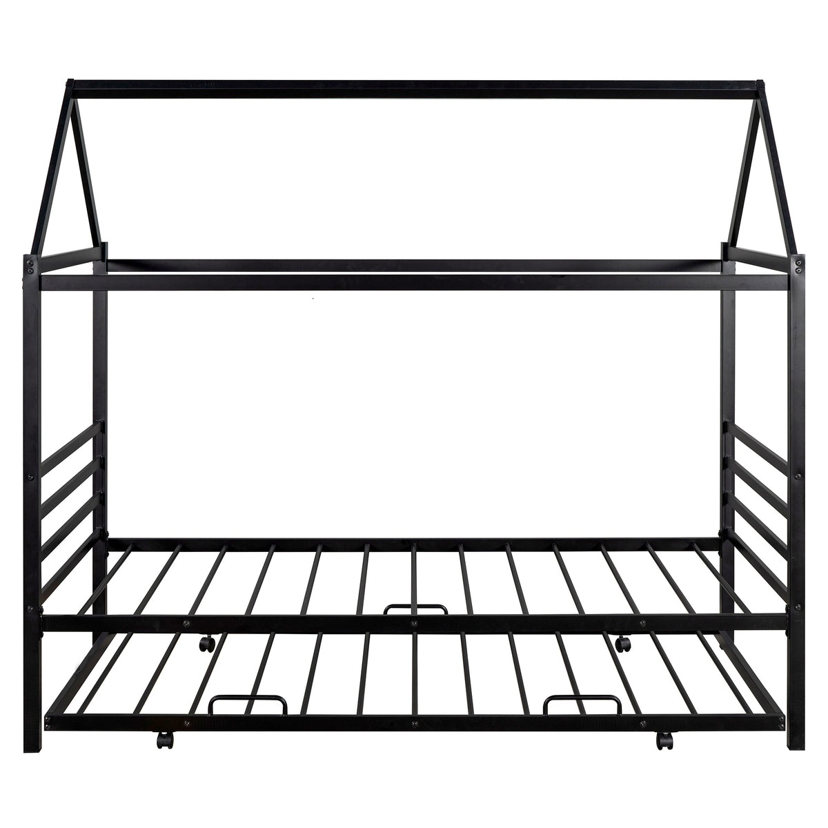 Metal House Platform Bed with Trundle Black