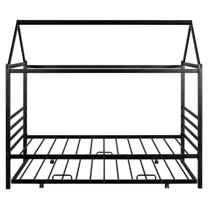 Metal House Platform Bed with Trundle Black