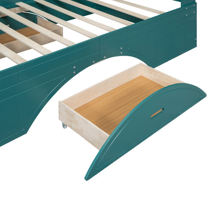 Full Platform Bed with Headboard Dark Green