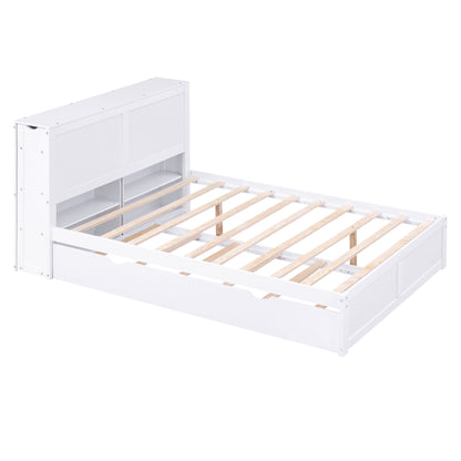 Full Storage Platform Bed with Trundle White