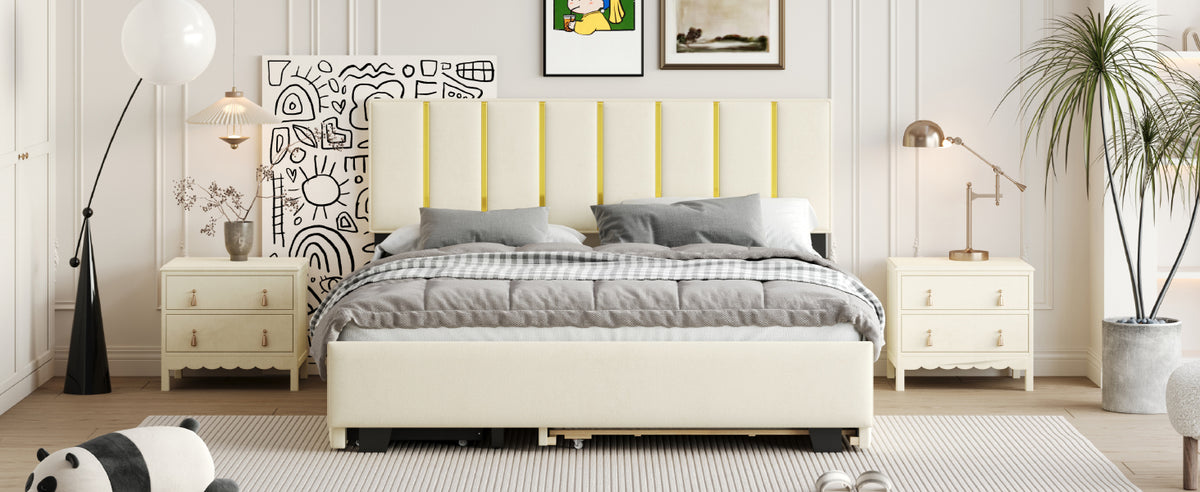 Queen Upholstered Bed Beige