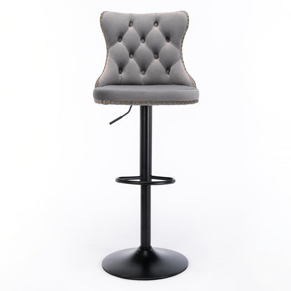 Swivel Velvet Bar Stool Set (2 pcs) – Gray