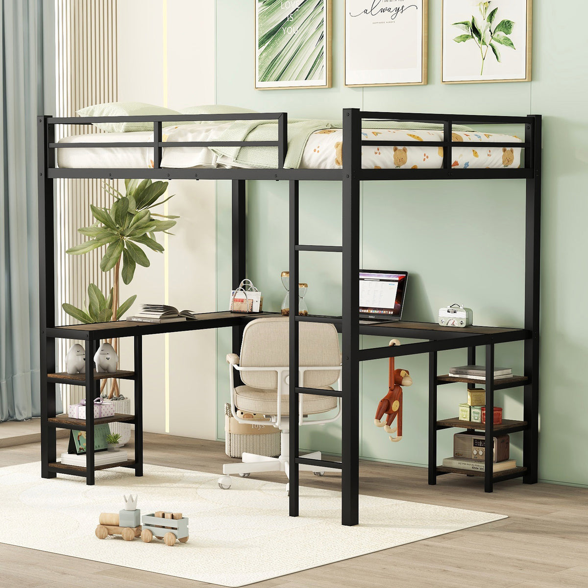 Metal Loft Bed Black