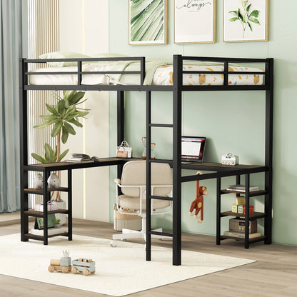 Metal Loft Bed Black
