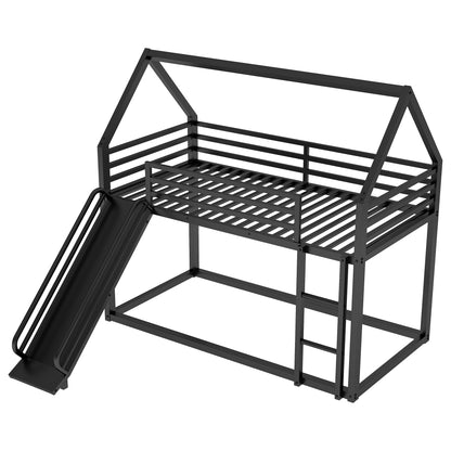 House Twin Bunk Bed with Ladder Black