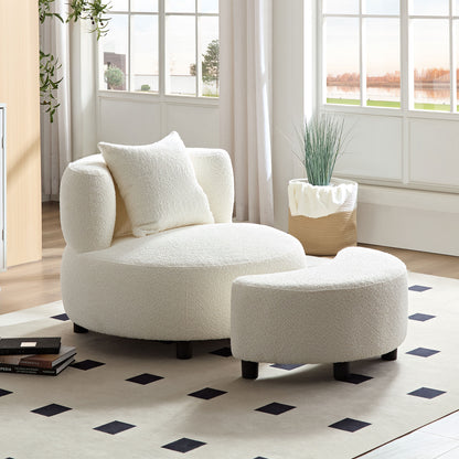 Beige Teddy Fabric Accent Chair with Ottoman – Ergonomic Lounge Set