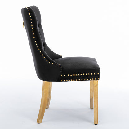 Velvet Dining Chair Set (2 pcs) – Black & Gold Trim